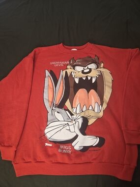 Vintage 1993 Tasmanian Devil & Bugs Bunny Sweatshirt Taz 90s Men's Size L Rare